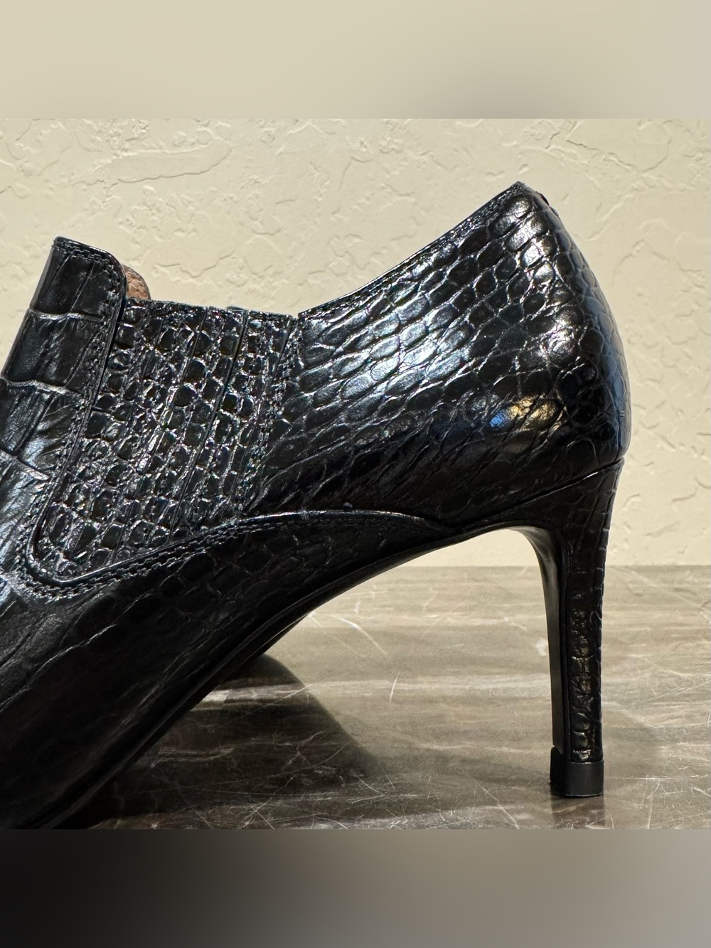 NEW Inez Marisol 70 Black Croc Embossed Leather Booties - Picture 2 of 13